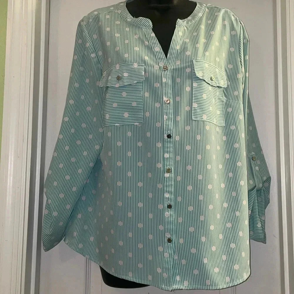 Notations Stripe Polka Dot Button Down Shirt - image 1